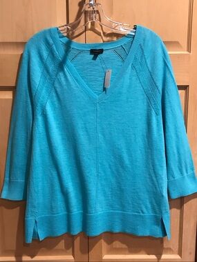 New Talbots Pale Teal V-Neck Knit Top